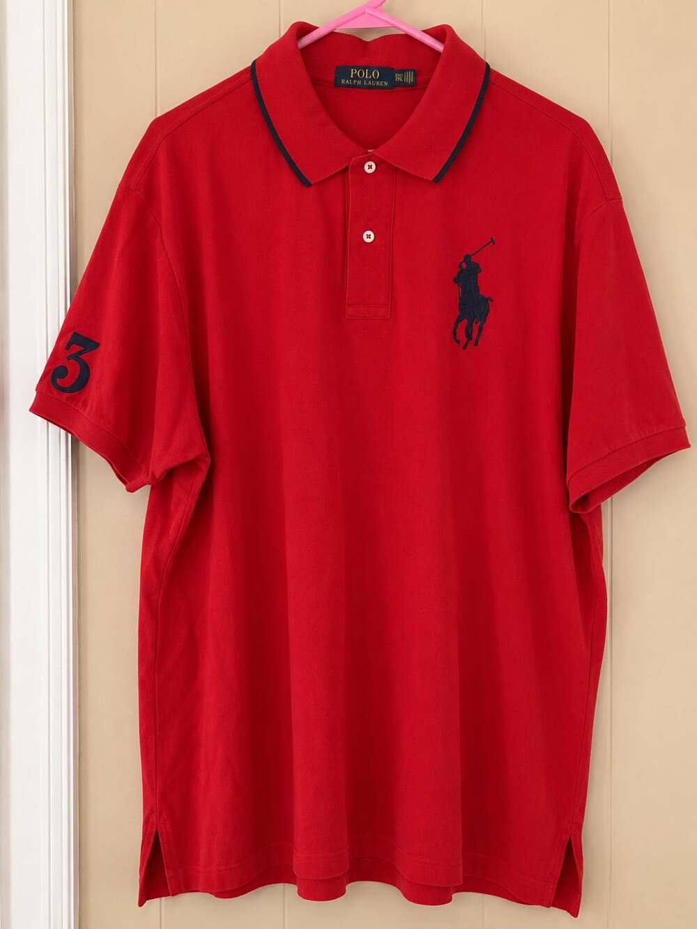 Polo Ralph Lauren Men's Big Pony Number 3 Cotton Mesh Polo Shirt in Red